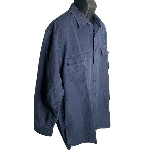 Vintage 90s Eddie Bauer Button Up Camp Shirt M Blue Denim Long Sleeve Pockets - Picture 5 of 6